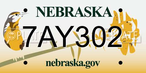 7AY302 Nebraska License Plate