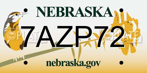 7AZP72 Nebraska License Plate