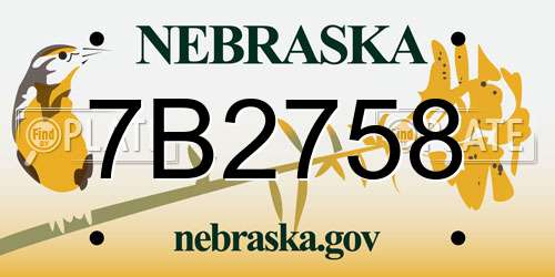 7B2758 Nebraska License Plate