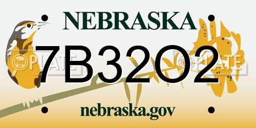 7B32O2 Nebraska License Plate
