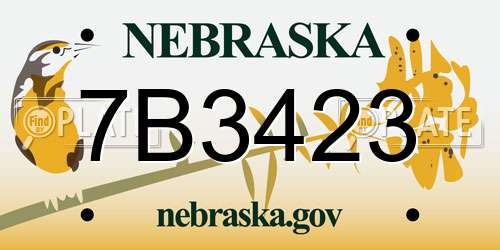 7B3423 Nebraska License Plate