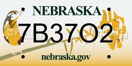 7B37O2 Nebraska License Plate