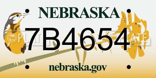 7B4654 Nebraska License Plate
