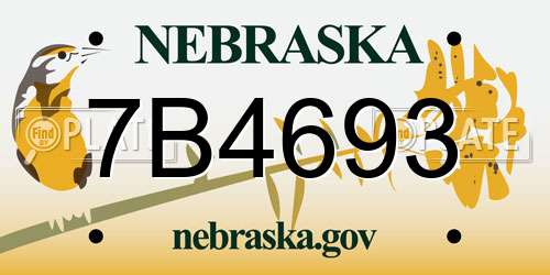 7B4693 Nebraska License Plate
