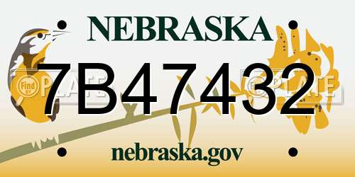 7B47432 Nebraska License Plate