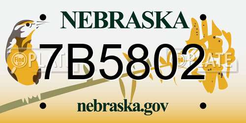 7B5802 Nebraska License Plate