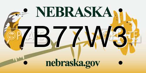 7B77W3 Nebraska License Plate