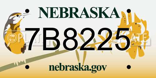7B8225 Nebraska License Plate