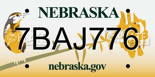 7BAJ776 Nebraska License Plate