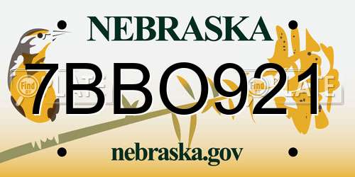 7BBO921 Nebraska License Plate