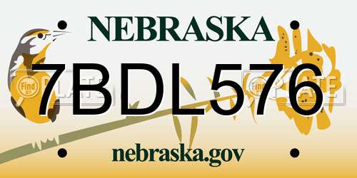 7BDL576 Nebraska License Plate
