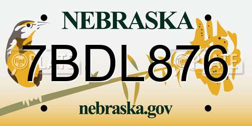 7BDL876 Nebraska License Plate