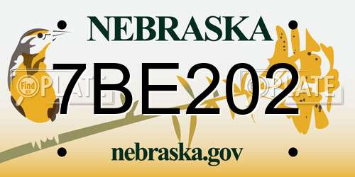 7BE202 Nebraska License Plate