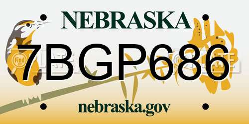7BGP686 Nebraska License Plate