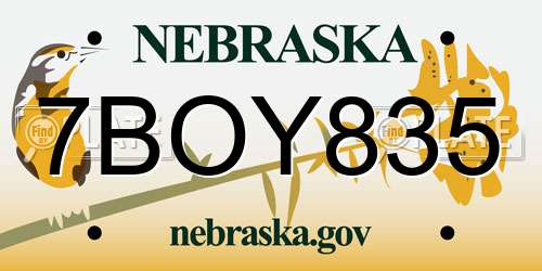 7BOY835 Nebraska License Plate