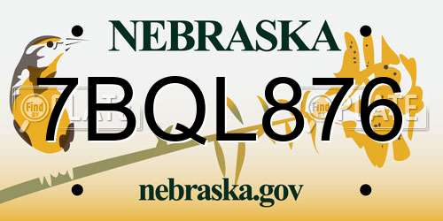 7BQL876 Nebraska License Plate