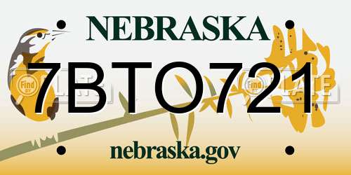 7BTO721 Nebraska License Plate