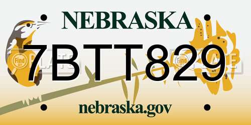 7BTT829 Nebraska License Plate
