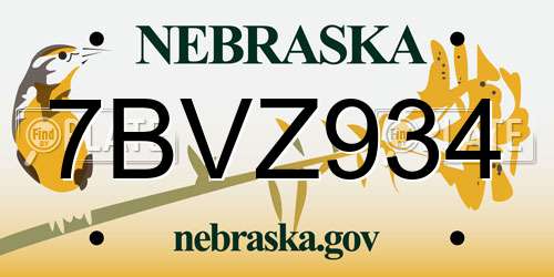 7BVZ934 Nebraska License Plate
