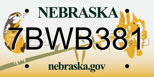 7BWB381 Nebraska License Plate