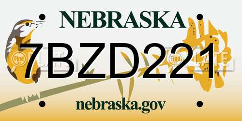 7BZD221 Nebraska License Plate