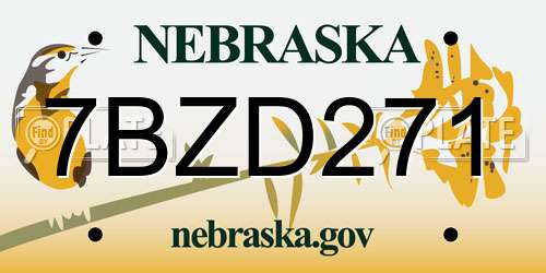 7BZD271 Nebraska License Plate