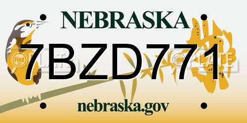 7BZD771 Nebraska License Plate