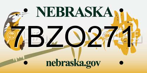 7BZO271 Nebraska License Plate