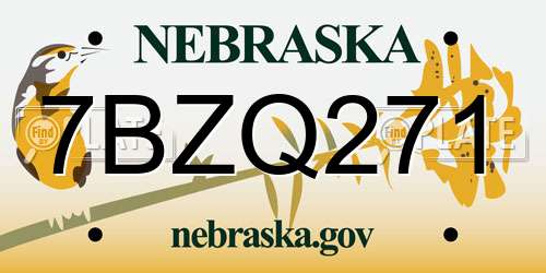 7BZQ271 Nebraska License Plate