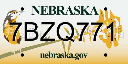 7BZQ771 Nebraska License Plate