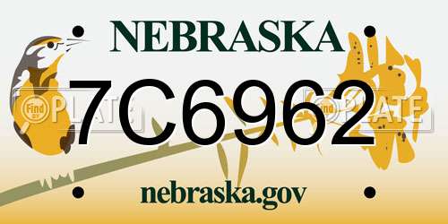 7C6962 Nebraska License Plate