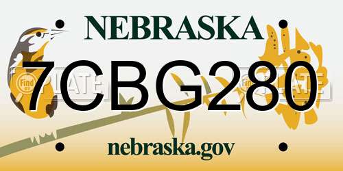 7CBG280 Nebraska License Plate