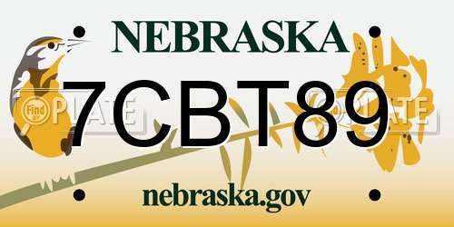 7CBT89 Nebraska License Plate