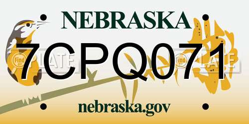 7CPQ071 Nebraska License Plate