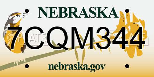 7CQM344 Nebraska License Plate