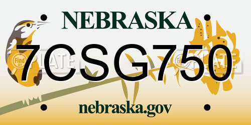 7CSG750 Nebraska License Plate