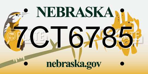 7CT6785 Nebraska License Plate