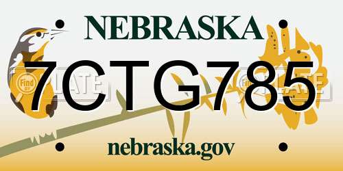 7CTG785 Nebraska License Plate