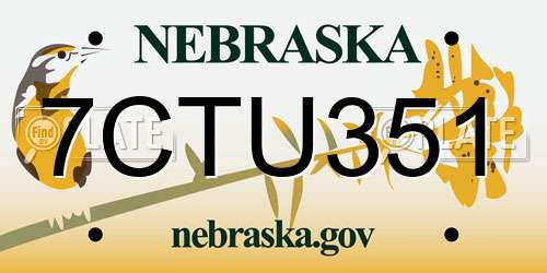 7CTU351 Nebraska License Plate