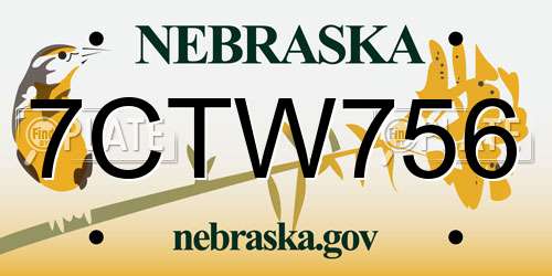 7CTW756 Nebraska License Plate