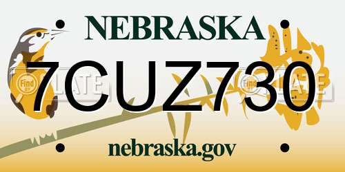 7CUZ730 Nebraska License Plate