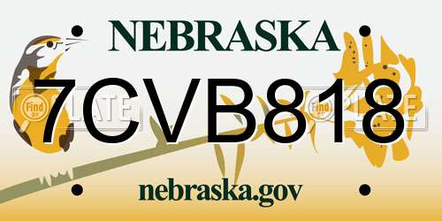 7CVB818 Nebraska License Plate