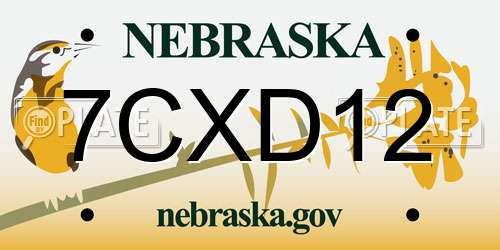 7CXD12 Nebraska License Plate