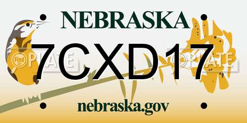 7CXD17 Nebraska License Plate