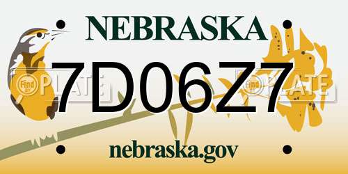 7D06Z7 Nebraska License Plate