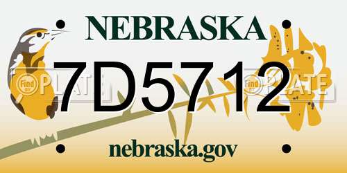 7D5712 Nebraska License Plate