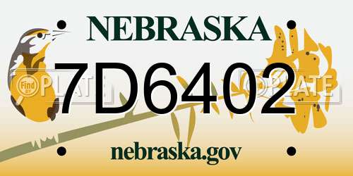 7D6402 Nebraska License Plate