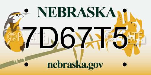 7D67T5 Nebraska License Plate
