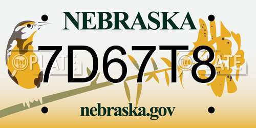 7D67T8 Nebraska License Plate