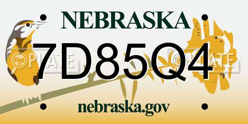 7D85Q4 Nebraska License Plate